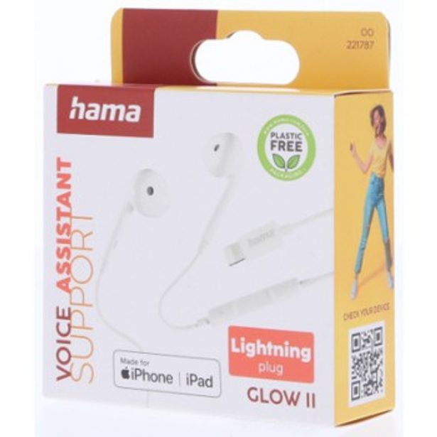 Hama sluchátka s mikrofonem Glow II, pecky, konektor Lightning, bílá