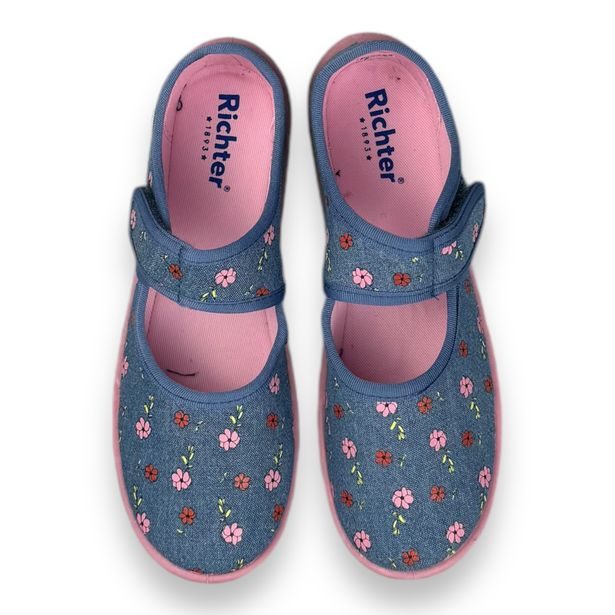 Dívčí BIO bačkory Richter - Modré s květinami