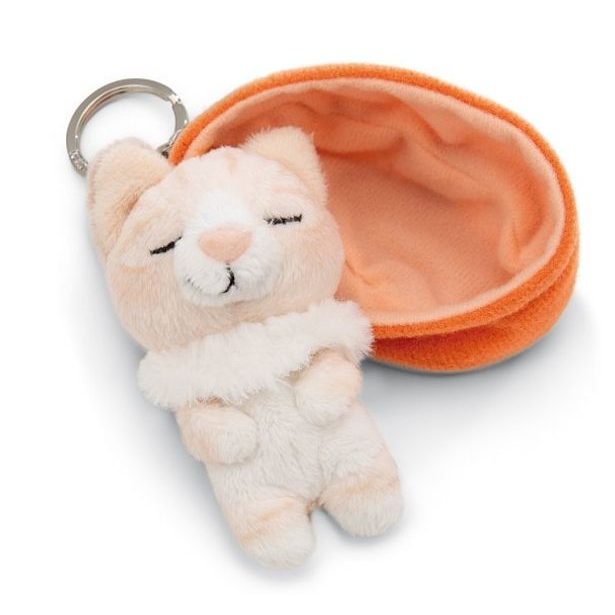 NICI NICI klíčenka spící Kočička béžová 8cm, oranžový košík, GREEN