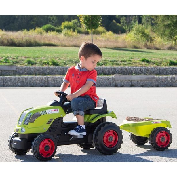 Šlapací traktor CLAAS zelený s vozíkem