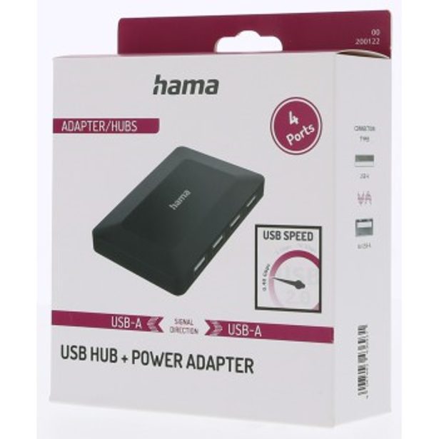 Hama USB hub, 4 porty, USB 2.0, napájecí zdroj