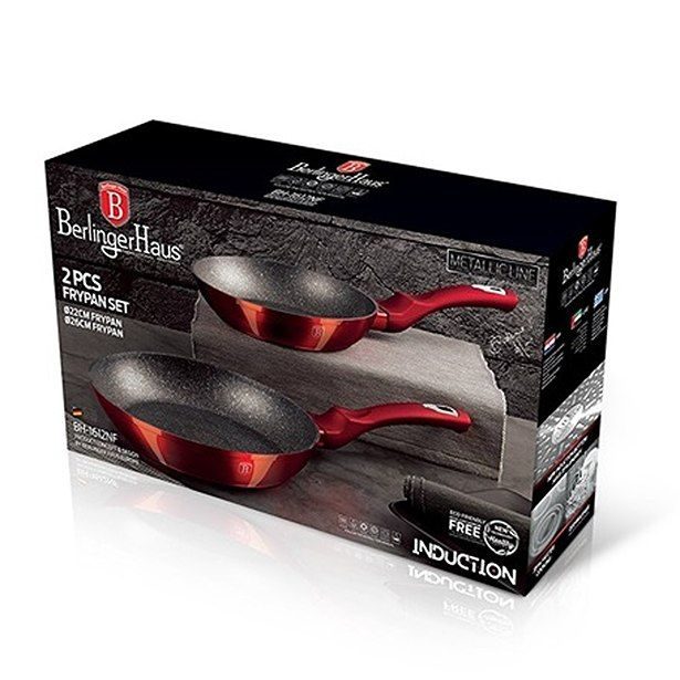 BERLINGERHAUS Sada pánví s mramorovým povrchem 2 ks Burgundy Metallic Line BH-1612