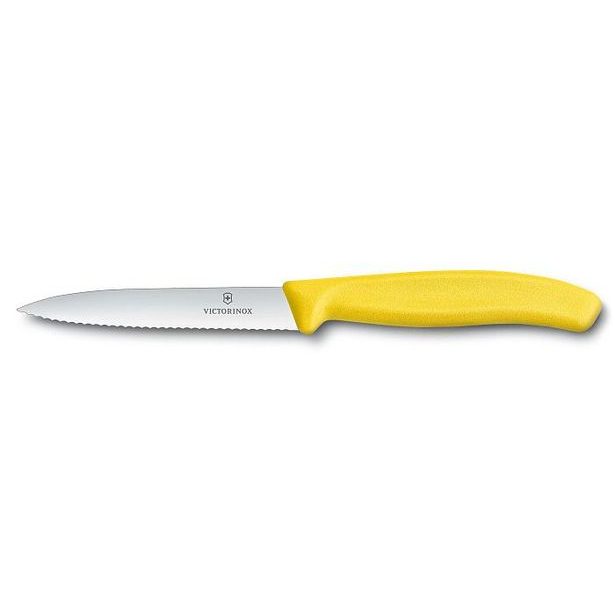 nůž 10cm kuch., vlnk.čepel, špička ŽLUTÝ VICTORINOX