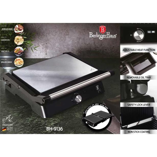 BERLINGERHAUS Kontaktní gril s nepřilnavým povrchem 2000 W Royal Black Collection BH-9136