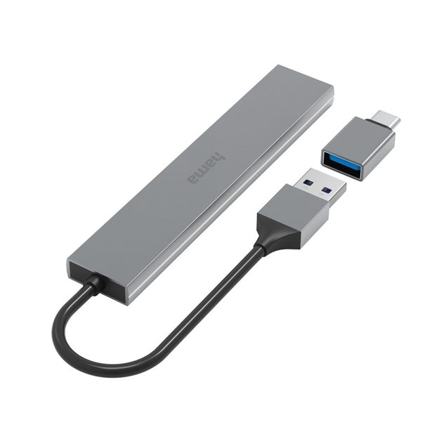 Hama USB hub, 4 porty, USB 3.2, 5 Gb/s, Ultra Slim, USB-C adaptér