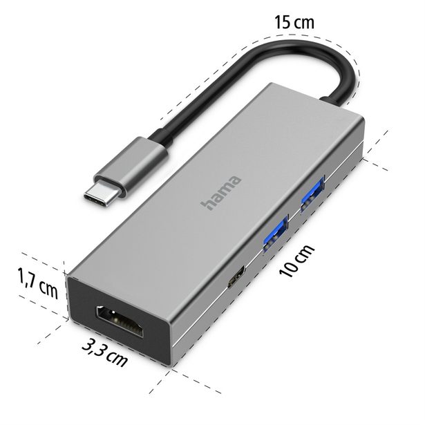 Hama USB hub, multiport, 2x USB-A, USB-C PD, HDMI, USB 3.2 5 Gb/s