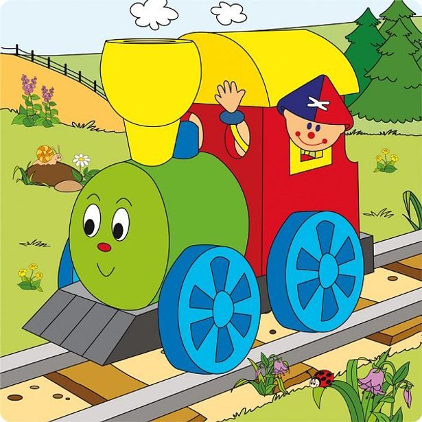 Displ.12ks - Puzzle ze 4 dílů "Mašinka", 4 motivy