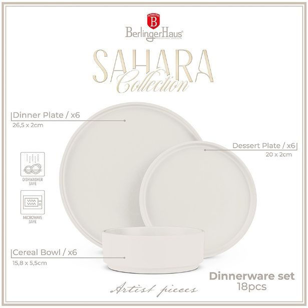 BERLINGERHAUS Jídelní sada talířů 18 ks Sahara Collection BH-10005