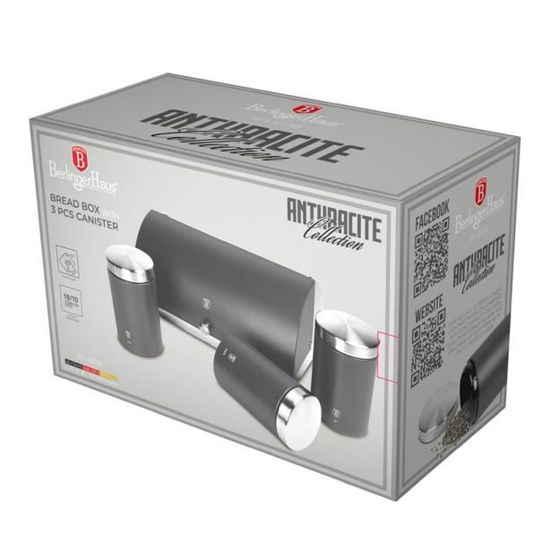 BERLINGERHAUS Chlebník a sada dóz na potraviny 4 ks Antracit Collection BH-6738