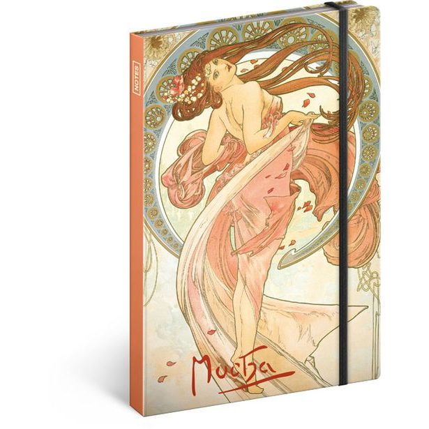 Notes Alfons Mucha – Tanec, linkovaný, 13 × 21 cm Baagl