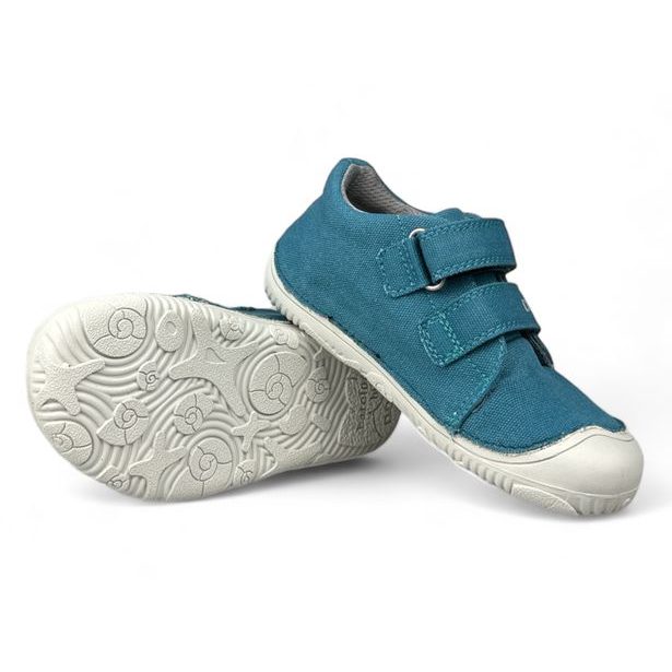 DDstep dětské plátěné BAREFOOT boty - Modré s autíčkem
