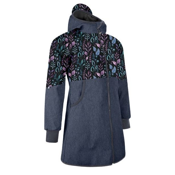 Unuo, Dámský softshellový kabát s fleecem, Žíhaná Tm. Modrá, Lístečky