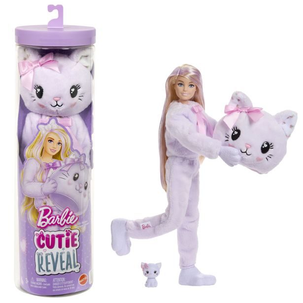 Barbie CUTIE REVEAL Barbie sladké mašle - fialové kotě