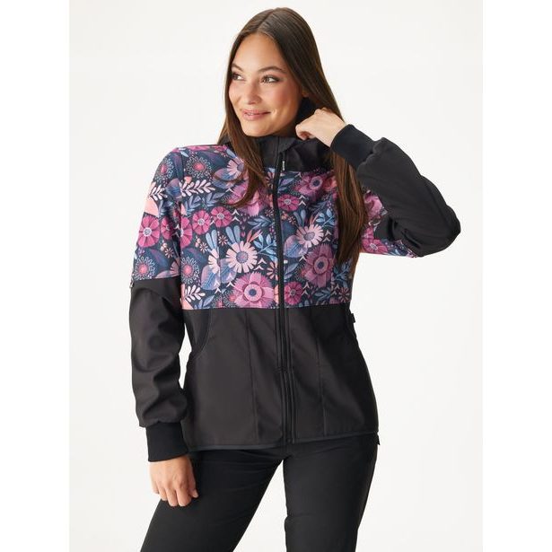 Unuo, Dámská softshellová bunda s fleecem Street, Černá, Kouzelné květiny