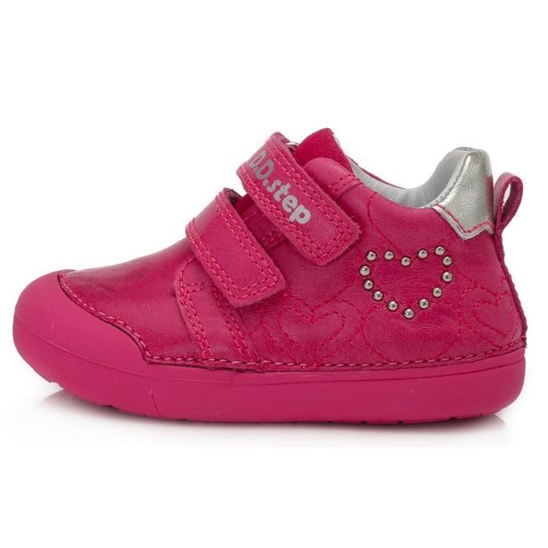 DDstep kožené dětské boty 066-440B tmavě růžové srdíčko