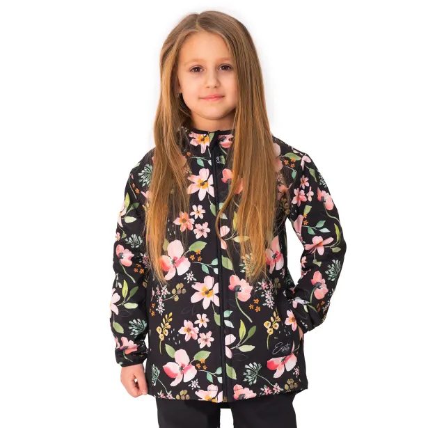 ESITO Dětská jarní softshellová bunda DUO Spring flowers - černá