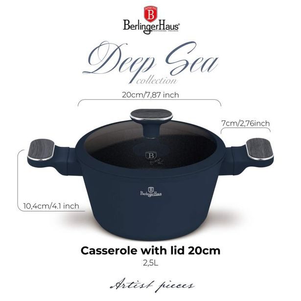 BERLINGERHAUS Kastrol s titanovým povrchem a poklicí 20 cm Deep Sea Collection BH-8376