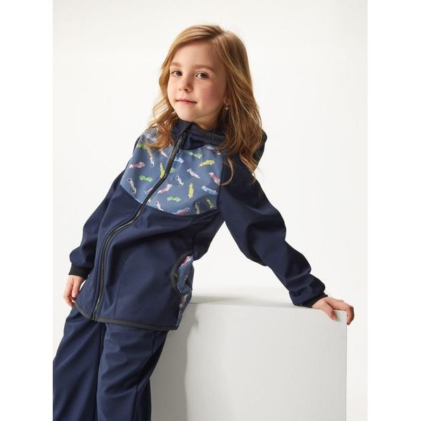 Unuo, Dětská softshellová bunda s fleecem Basic, Tm. Modročerná, Auta