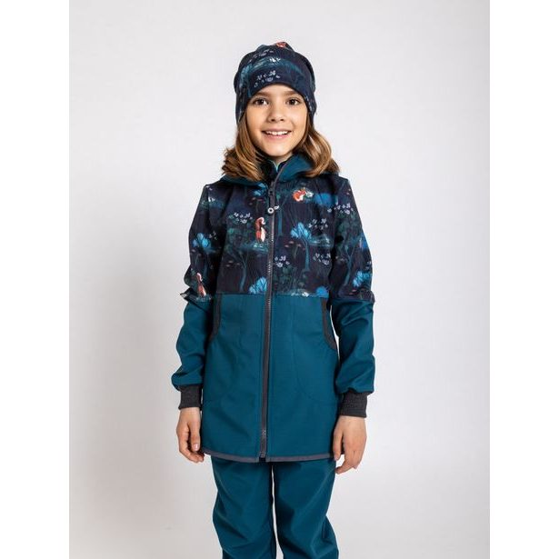 Unuo, Dívčí softshellový kabát s fleecem Street, Kobaltová, Čarovná liška