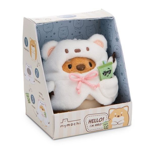 NICI NICI plyš MyMochi Pejsek Hiro 8cm v kostýmu ledního medvěda a bubble tea,set dár. bal. 8,5x6,5x10cm