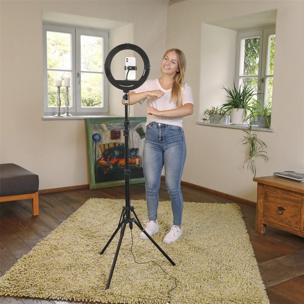 Hama SpotLight Steady 120 III, kruhové LED světlo 12" pro telefon, Bluetooth spoušť, stativ