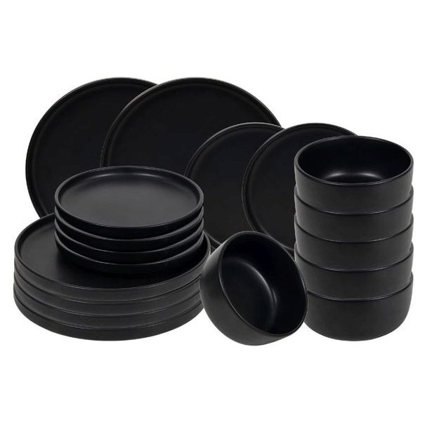 HIT Jídelní sada talířů 18 ks matná černá FLAT BLACK HT-24327384