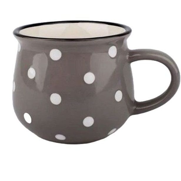 hrnek 230ml TM.ŠEDÝ, BÍLÝ PUNTÍK, d7,8x7cm, keramika