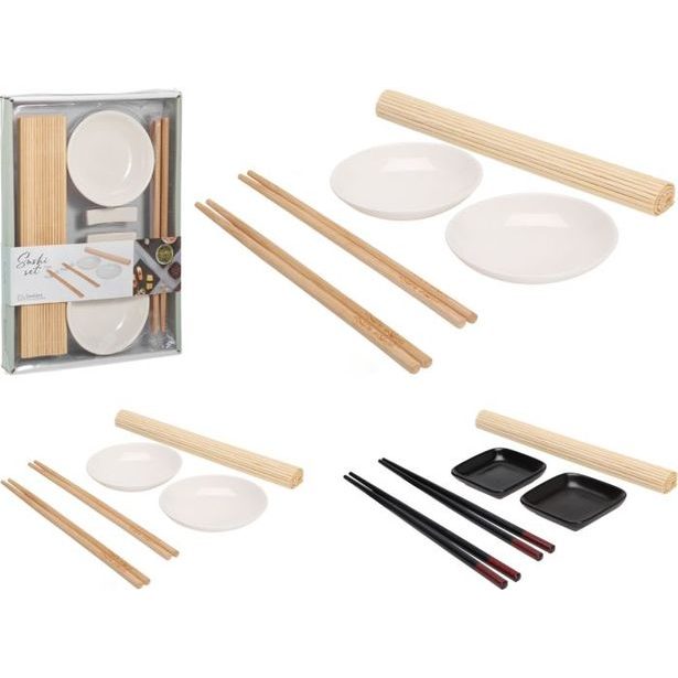 sada 7dílná na SUSHI, podl.25x21cm, 2xtalíř porc., 2x2hůlky, 2držáky