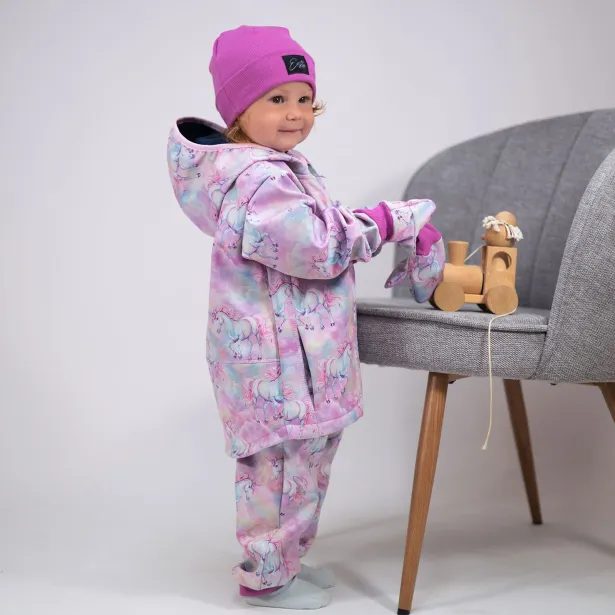 ESITO | Dětská softshellová bunda DUO Jednorožec - růžová / 86
