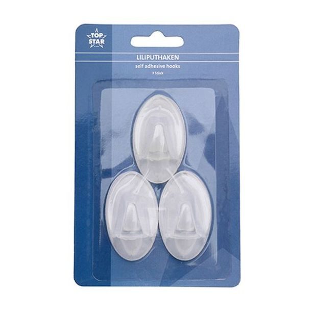 háček- 3ks-TRANSPARENT, 5cm, samolep., plast