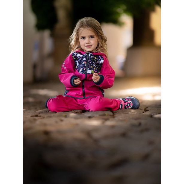 Unuo, Batolecí softshellové kalhoty bez zateplení, Fuchsiová, Jednorožci