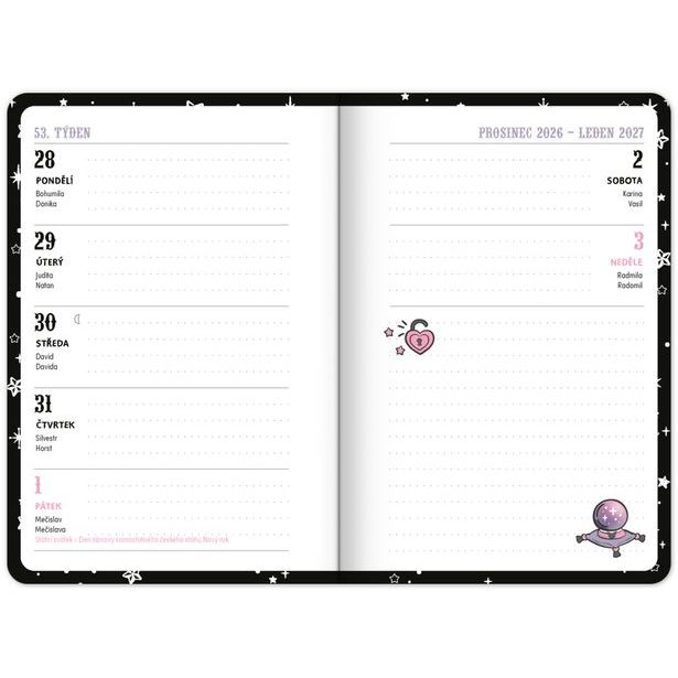 NOTIQUE Studentský diář Kuromi (září 2026 – prosinec 2027), 9,8 x 14,5 cm