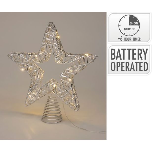 dekorace 28cm HVĚZDA, LED osv., stříbrná