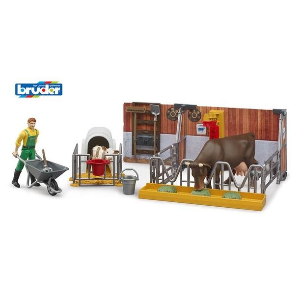 BRUDER bworld - kráva a telátko s farmářem