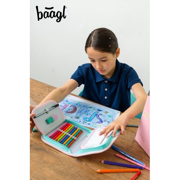 BAAGL Školní penál jednopatrový Duha růžový