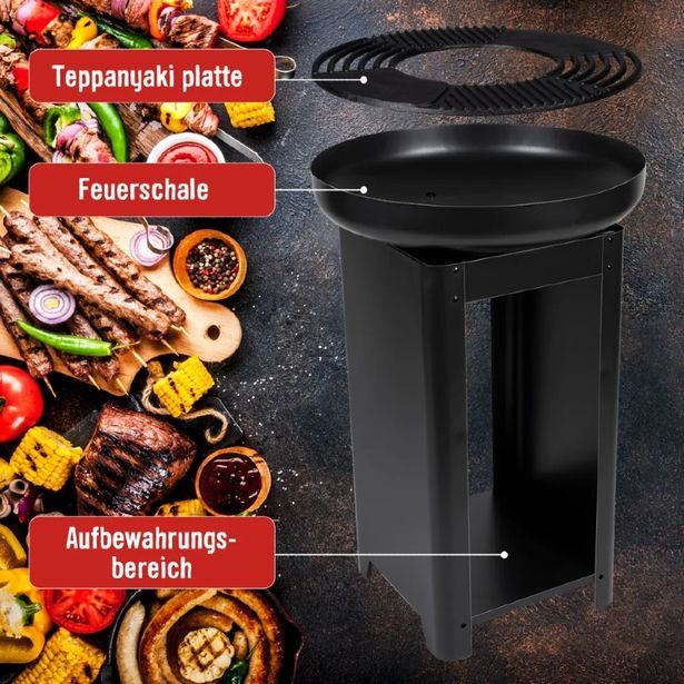 EDCO Přenosné zahradní ohniště s grilem a stojanem TEPPANYAKI ED-229074
