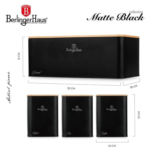 BERLINGERHAUS Chlebník a sada dóz na potraviny 4 ks Matte Black Collection BH-8903