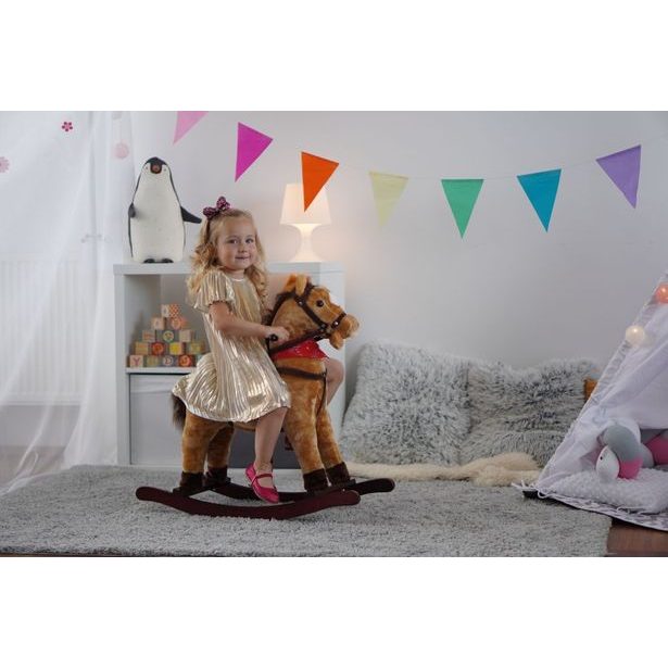 Hnědý houpací kůň s šátkem a zvukem