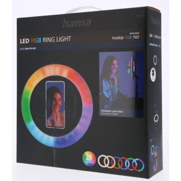 Hama SpotLight FoldUp RGB 102, kruhové LED světlo 10,2" pro smartphony, RGB, skládací