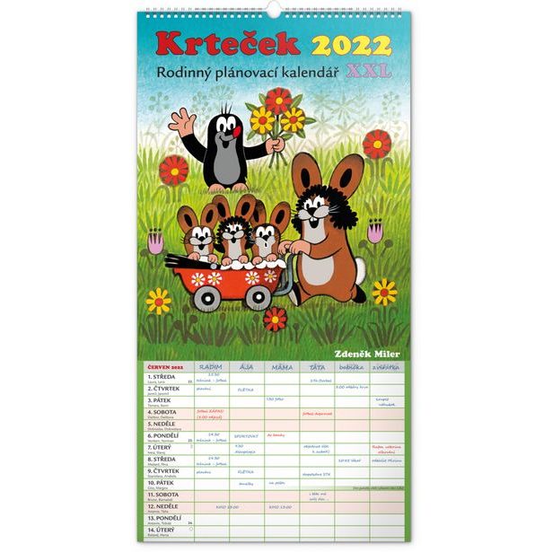 Nástěnný kalendář Rodinný plánovací Krteček XXL 2022, 33 × 64 cm Baagl