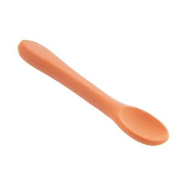 lžíce dětská 14cm, š.3,3cm, oranžová, silikon/nylon