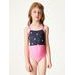 Unuo, Dívčí jednodílné plavky s UV ochranou 50+, Růžová, Květiny