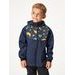 Unuo, Dětská softshellová bunda s fleecem Basic, Tm. Modročerná, Dinosauři