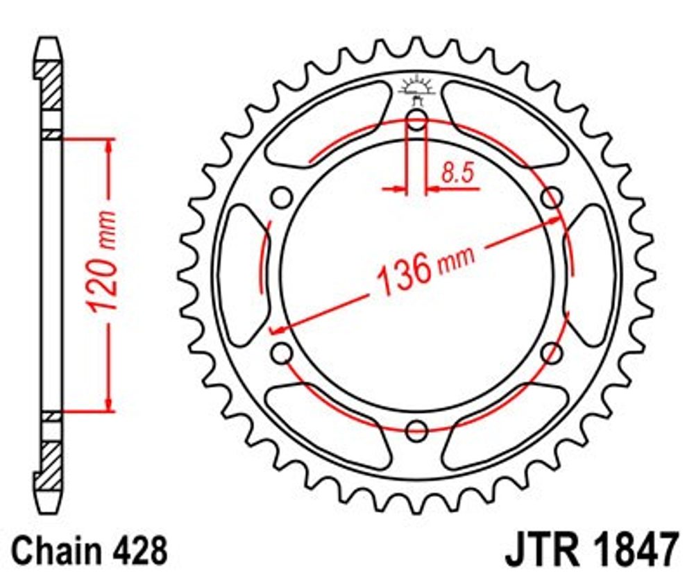 JT Řetězová rozeta JT JTR 1847-48 48 zubů, 428