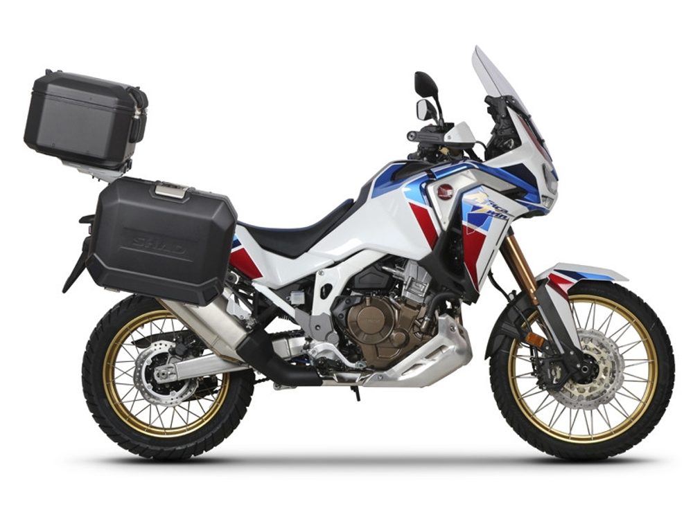 SHAD Kompletní sada černých hliníkových kufrů SHAD TERRA BLACK, 48L topcase 36L/47L boční kufry, včetně montážní sady a plotny SHAD HONDA CRF 1100 Africa Twin