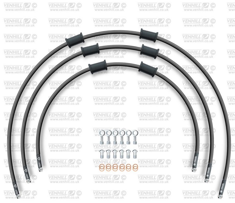 Venhill STANDARD Hadice přední brzdy sada Venhill POWERHOSEPLUS HON-4004F-BK (3 hadice v sadě) černé hadice, chromové koncovky