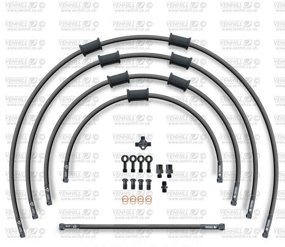 Venhill STANDARD Hadice přední brzdy sada Venhill POWERHOSEPLUS KAW-11006FB-BK (3 hadice v sadě) černé hadice, černé koncovky