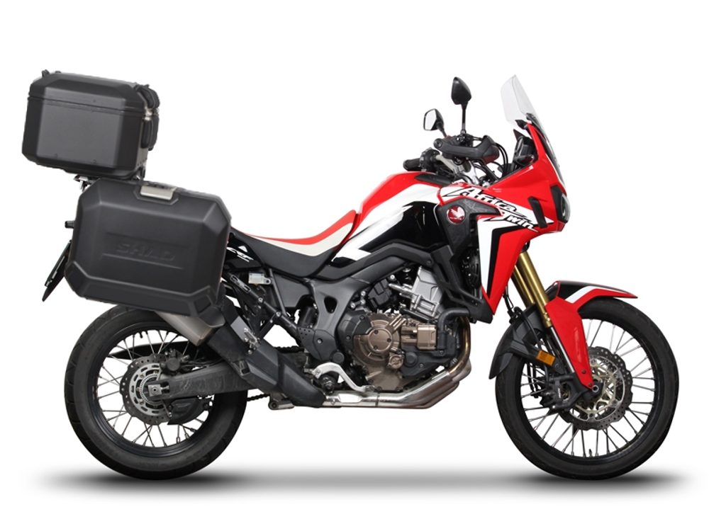 SHAD Kompletní sada bočních černých hliníkových kufrů SHAD TERRA BLACK 36L/47L, včetně montážní sady SHAD HONDA CRF 1100 Africa Twin