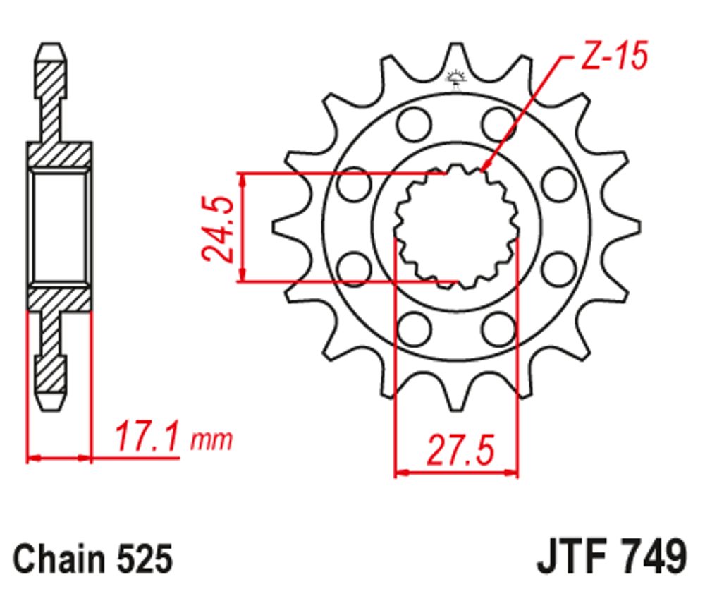 JT Řetězové kolečko JT JTF 749-16 16 zubů, 525