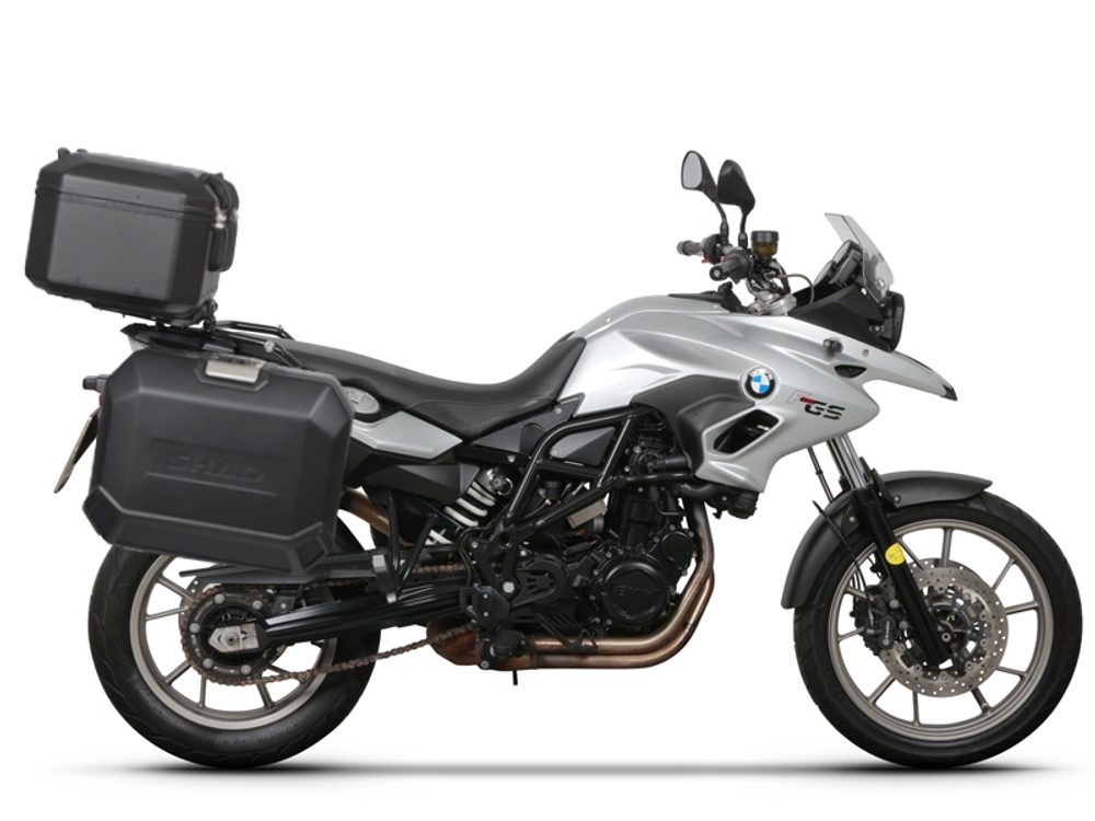 SHAD Kompletní sada černých hliníkových kufrů SHAD TERRA BLACK, 48L topcase 36L/47L boční kufry, včetně montážní sady a plotny SHAD BMW F 650 GS/ F 700 GS/ F 800 GS